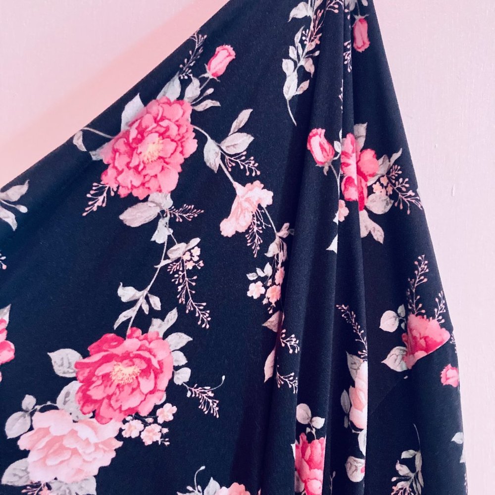 Floral Black & Pink Satin Robe and Short Set - Women's Intimates - Picture 4 of 5